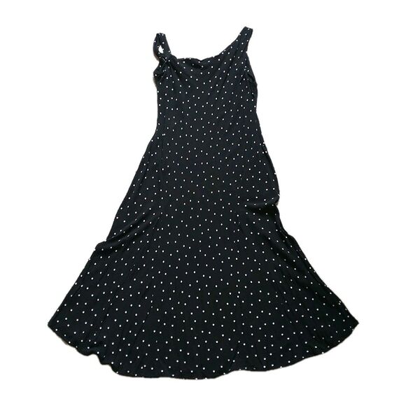 Asos Design Maxi Dress 16 Black White Swiss Dot Sleeveless Flare A-Line Retro - Picture 1 of 14